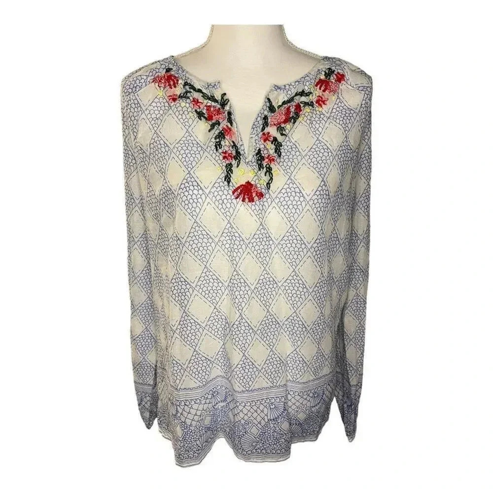 RAGA Women’s XS Santa Barbara Embroidered Flowy Blouse Boho Peasant